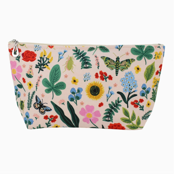 Pink Wildflower Metallic Medium Makeup Bag