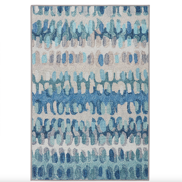 Paint Chip Blue Machine Washable Rug
