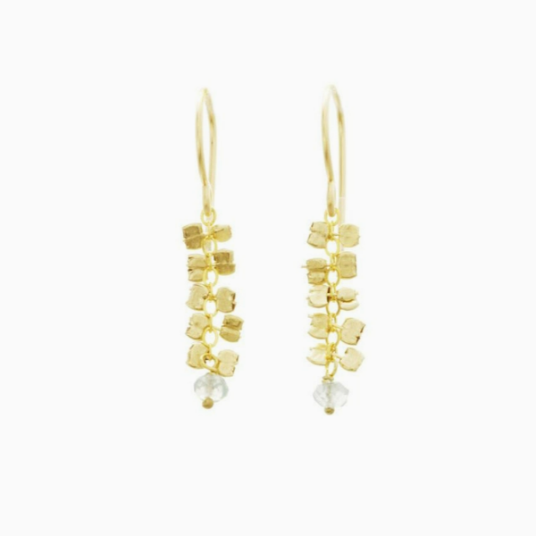 Hammered Bead Drop Earrings: White Mystic Quartz