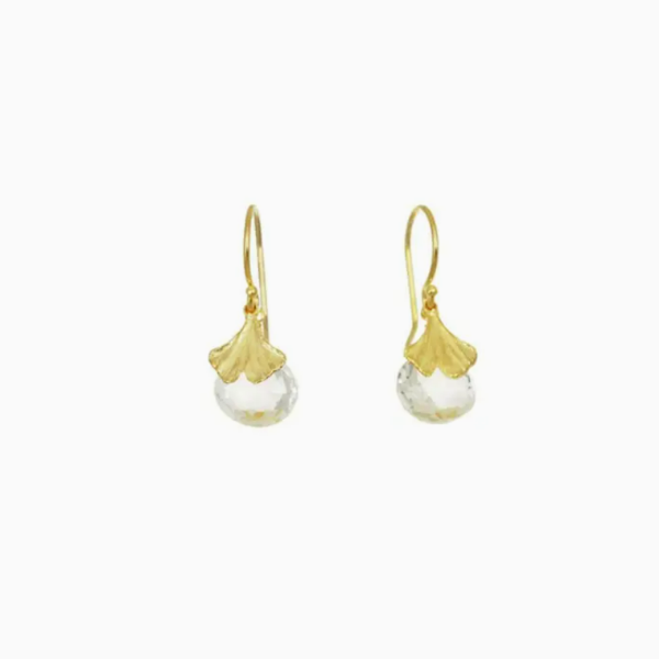 Mini Gingko Earrings with White Topaz