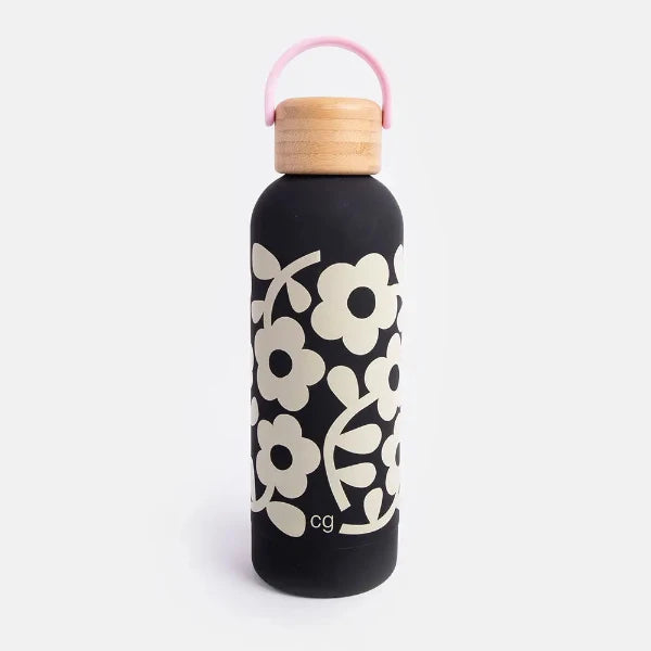 Charcoal Mono Flower Metal Waterbottle