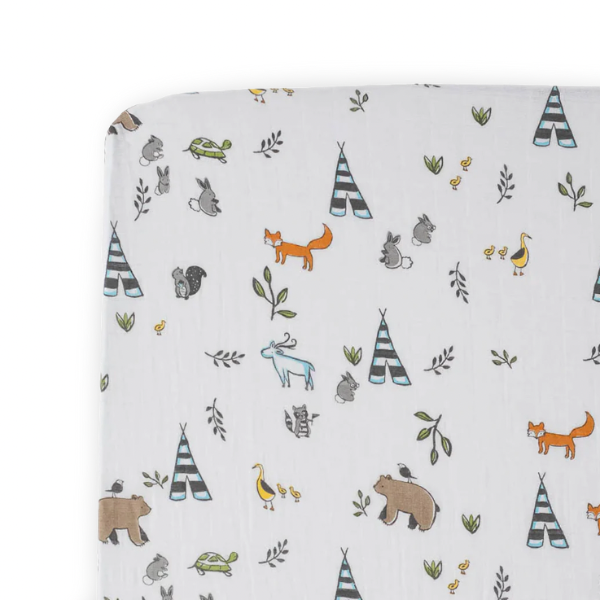 Cotton Muslin Crib Sheet- Forest Friends