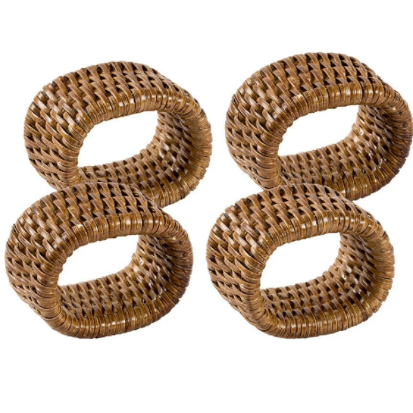 Rattan Napkin Rings Set/4- Dark Natural