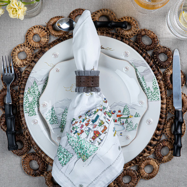 Ruffle Grey Napkin Ring Set/4