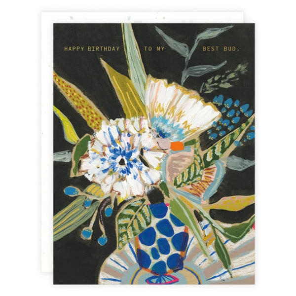 Blue Polka Floral Birthday Card
